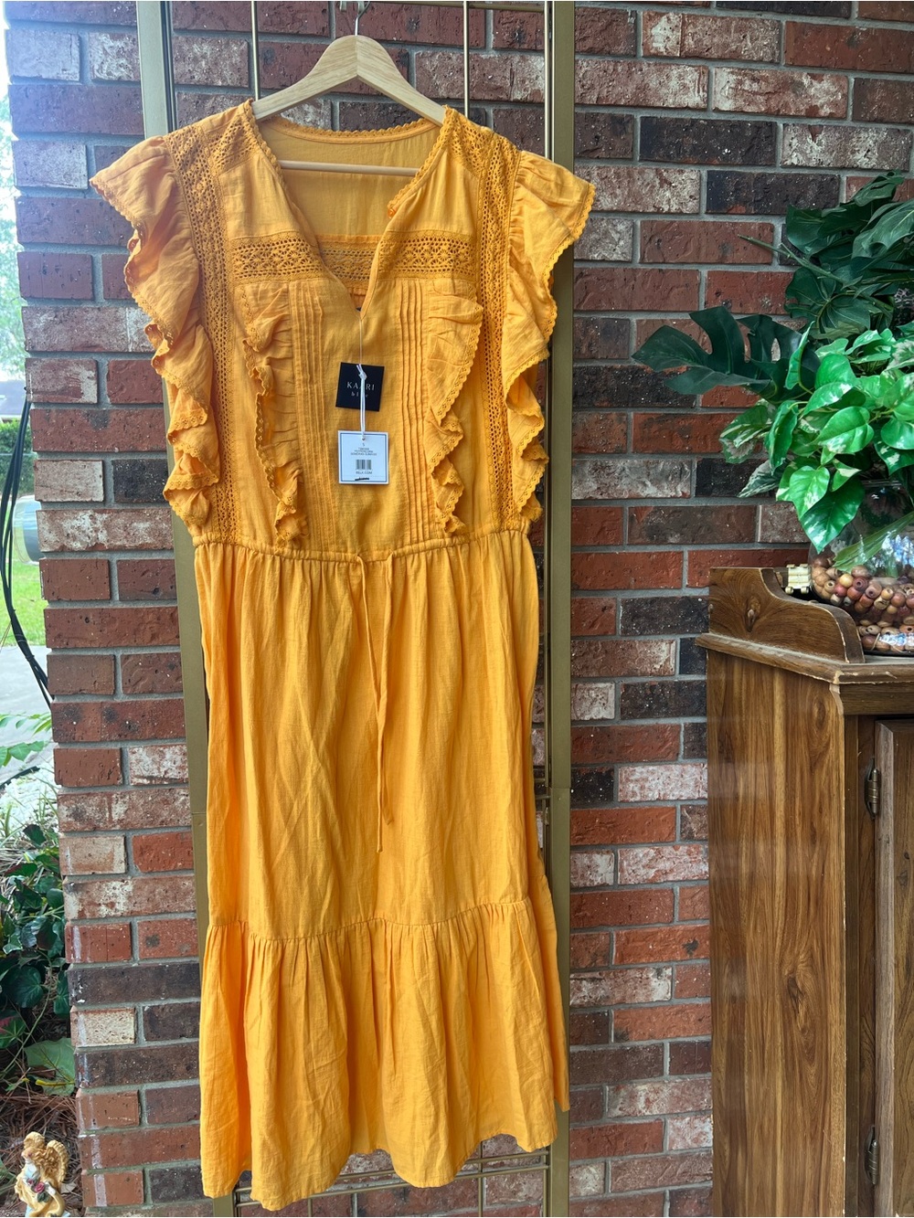 Kaari Blue  Mustard Yellow Brand New with Tags 100% Cotton Maxi Dress w/Slip